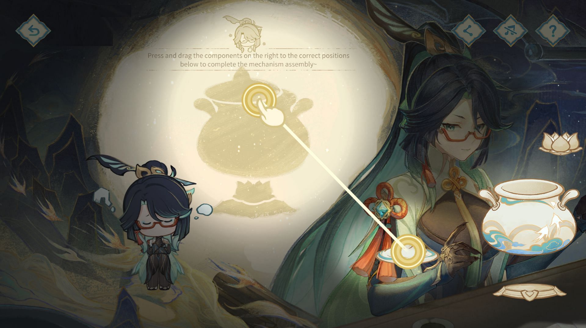 Drag the icons from the right to assemble the machine (Image via HoYoverse)